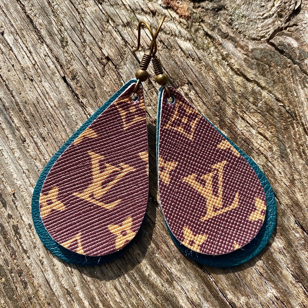 leather earrings. luxury monogram designer trendy - Picture 2 of 3